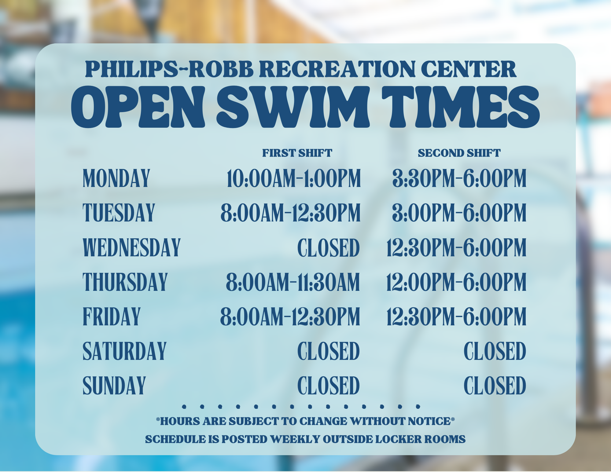 Hours for the pool